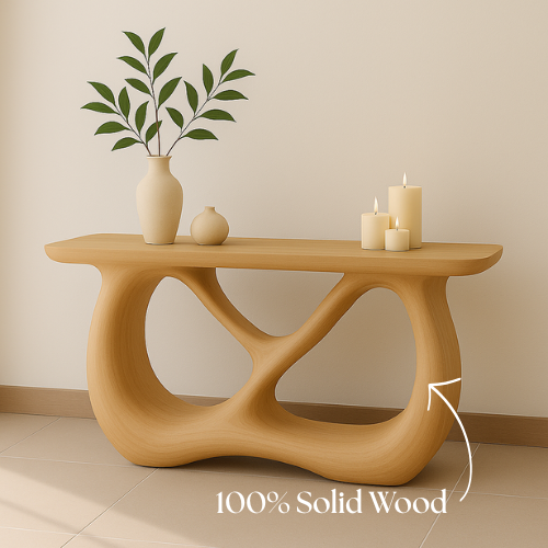 Handcrafted Solid Wood Flow Console Table – Modern Light Oak Design