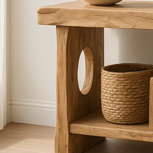 Handcrafted Solid Wood Sculptural Console Table – Organic Contemporary Form