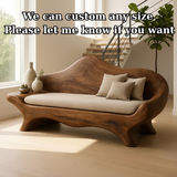 Handcrafted Solid Wood Sofa – Sculptural Organic Wood Couch with Linen Cushion