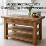 Handcrafted Solid Wood Kitchen Island - Live-Edge Top, 2 Drawers & Shelves
