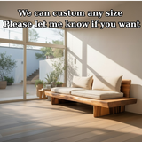 Handcrafted Solid Wood Sofa – Low Minimalist Design with Natural Live Edge and Linen Cushions