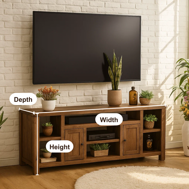 Handcrafted Solid Wood TV Stand – Rustic Entertainment Console with Shelves and Cabinets