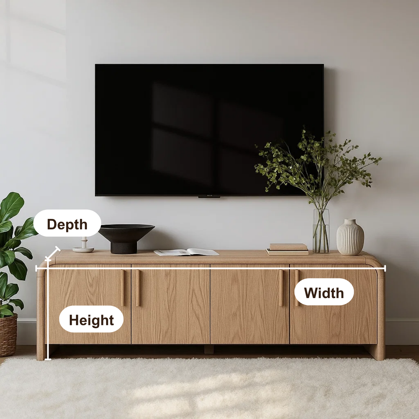 Handcrafted Solid Wood TV Stand – Modern Minimalist Media Console with Rounded Corners Design