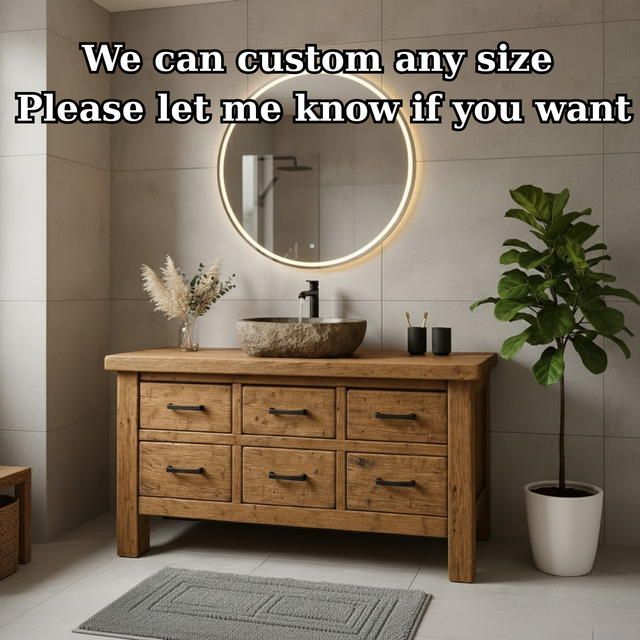 Handcrafted Soild Wood Bathroom Vanity - Farmhouse Storage Cabinet with 6 Drawers