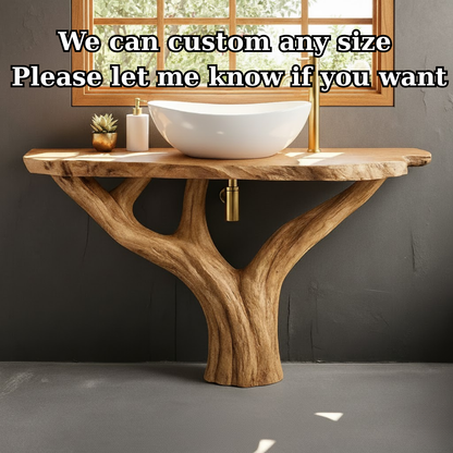 Handcrafted Solid Wood Bathroom Vanity - Unique Live Edge Tree Root Console