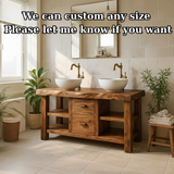 Handcrafted Solid Wood Floating Double Vanity - Live Edge Top, 2 Drawers & Open Shelves