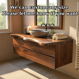 Handcrafted Solid Wood Vanity - Wide Floating Live Edge Cabinet with Drawers
