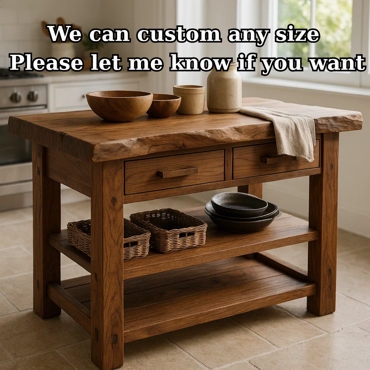 Handcrafted Solid Wood Kitchen Island - Rustic Dining & Prep Table with Storage