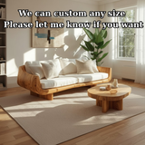 Handcrafted Solid Wood Sofa – Modern Curved Frame with Linen Cushions and Natural Finish