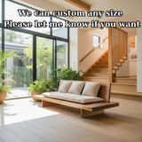 Handcrafted Solid Wood Sofa – Low Japanese Style Couch with Minimalist Design and Linen Cushions