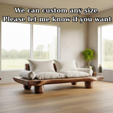 Handcrafted Solid Walnut Sofa – Low Organic Wood Couch with Linen Cushions and Rounded Legs