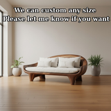 Handcrafted Solid Wood Sofa – Modern Organic Wood Couch with Smooth Curves and Linen Cushions