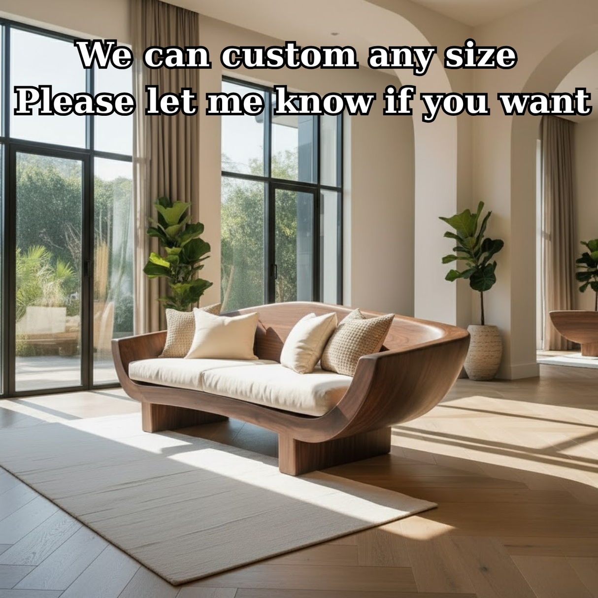 Handcrafted Solid Walnut Sofa – Modern Sculptural Wood Couch with Curved Organic Design