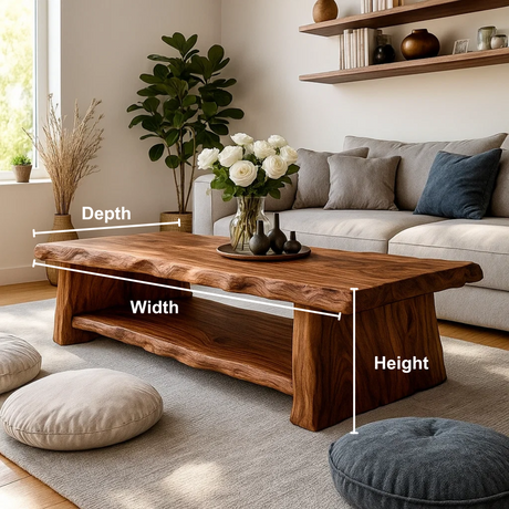 Handcrafted Solid Wood Coffee Table with Sculpted Live Edge – Organic Modern Wood Center Table for Sophisticated Living Spaces