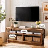 Handcrafted Solid Wood TV Stand – Minimalist Open Shelf Media Console for Modern Living Room