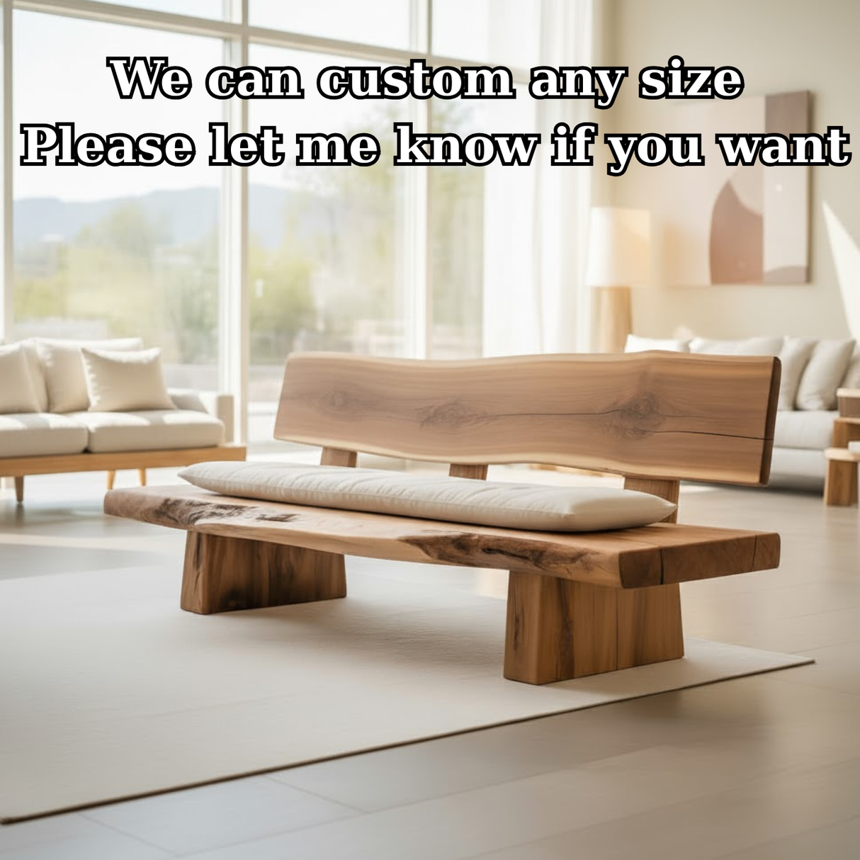 Handcrafted Solid Wood Sofa – Rustic Live Edge Bench-Style Couch with Minimalist Natural Design