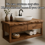 Handcrafted Solid Wood Floating Bathroom Vanity with Live Edge Top - Modern Rustic Washstand