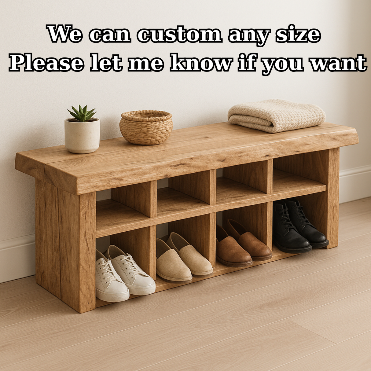 Handcrafted Solid Wood Bench with Shoe Compartments – Modern Rustic Hallway Storage