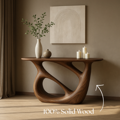 Handcrafted Solid Wood Continuum Console Table – Contemporary Organic Sculpture