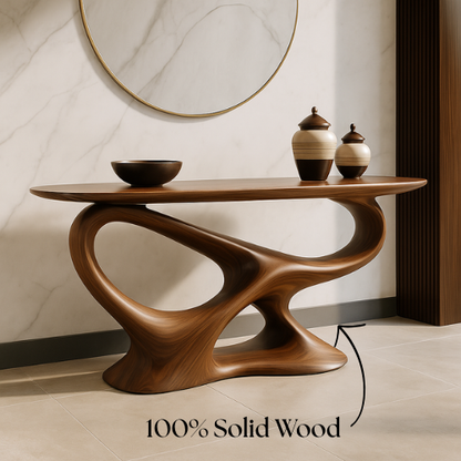 Handcrafted Solid Wood Axis Console Table – Contemporary Organic Form