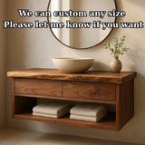 Handcrafted Solid Wood Floating Vanity - Live Edge Walnut with 2 Drawers & Open Shelf