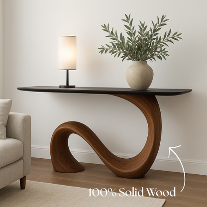 Handcrafted Solid Wood Wave Console Table – Modern Sculptural Form