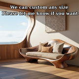 Handcrafted Solid Wood Sofa – Sculptural Organic Wood Couch with Smooth Curves and Linen Cushion