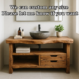 Handcrafted Solid Wood Bathroom Vanity, Rustic Live Edge Console with Storage