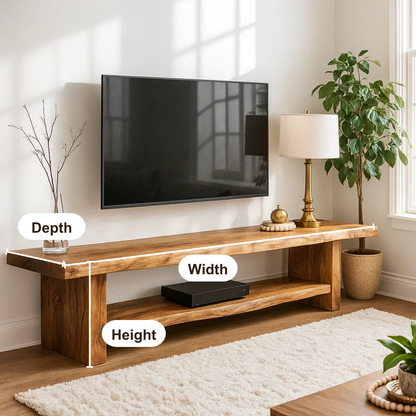 Handcrafted Solid Wood Live Edge TV Stand – Minimalist Organic Media Console for Living Room