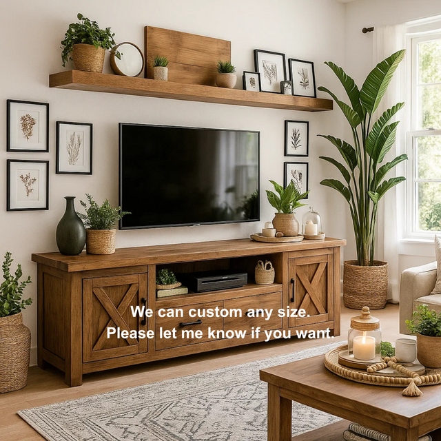 Handcrafted Solid Wood TV Stand with Barn Doors – Rustic Farmhouse Media Console Unit