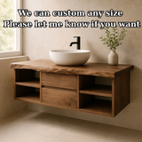 Handcrafted Solid Wood Floating Vanity - Live Edge Console with Central Drawers & Open Shelving