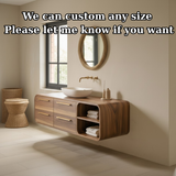 Handcrafted Solid Walnut Floating Vanity: Minimalist Gold Handle Bathroom Storage