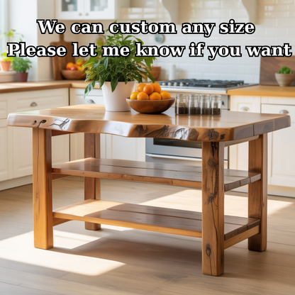 Handcrafted Solid Wood Kitchen Island - Natural Live-Edge Top & Open Shelving