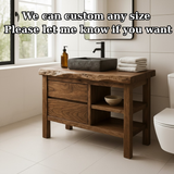 Handcrafted Solid Wood Bathroom Vanity with Live Edge Top and Open Shelf