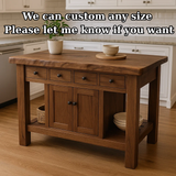 Handcrafted Solid Wood Kitchen Island - 4 Drawers & Cabinet Storage