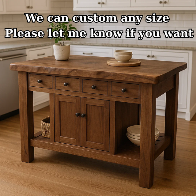 Handcrafted Solid Wood Kitchen Island - 4 Drawers & Cabinet Storage