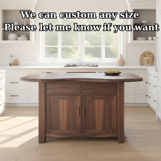 Handcrafted Solid Wood Kitchen Island with Live-Edge Curved Top and Spacious Storage