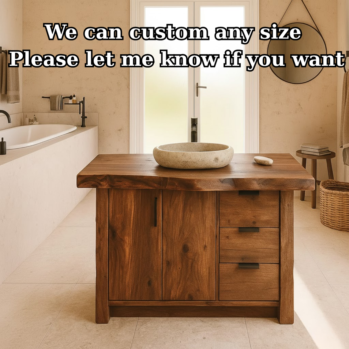 Handcrafted Solid Wood Bathroom Vanity with Live-Edge Top and Modern Storage Drawers