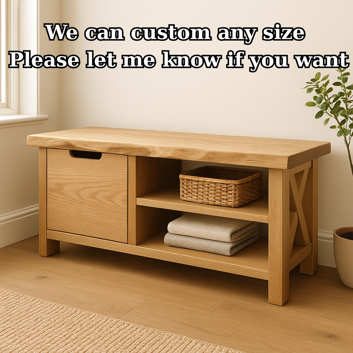 Handcrafted Solid Wood Bench – Modern Rustic Seating with X-Accent and Storage