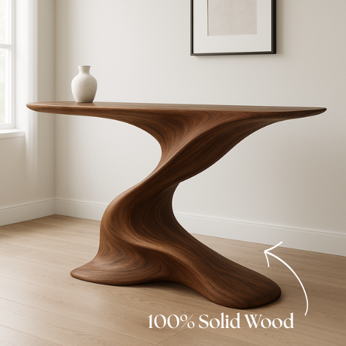 Handcrafted Solid Wood Twist Console Table – Sculptural Modern Design