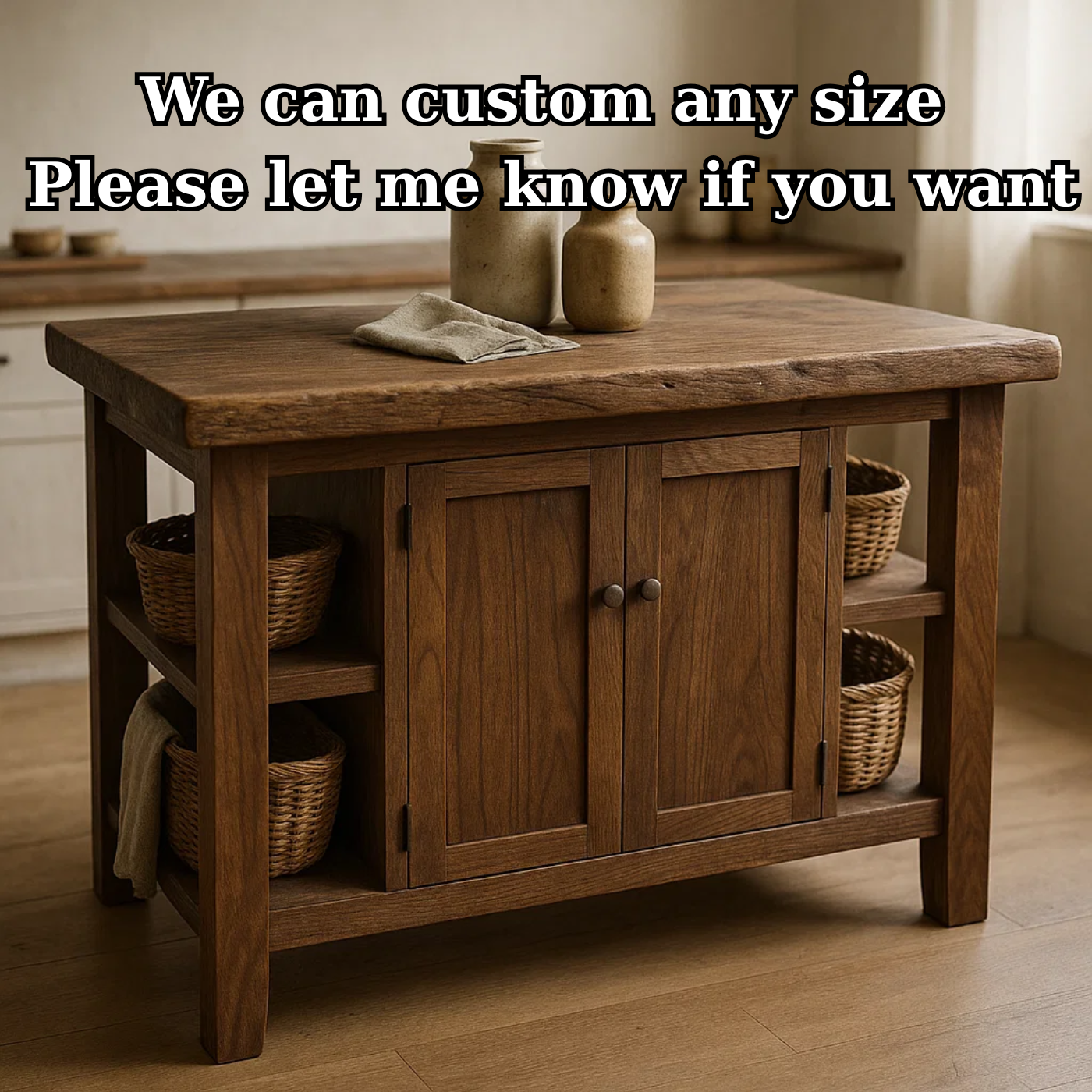 Handcrafted Solid Wood Kitchen Island | Rustic Cabinet Storage & Prep Table