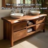 Handcrafted Solid Wood Bathroom Vanity - Live Edge Walnut, Drawers & Open Shelving