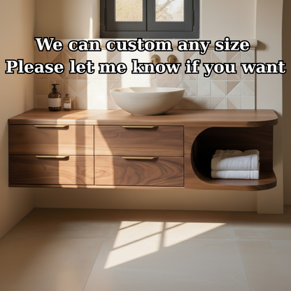Handcrafted Solid Wood Floating Vanity - Modern Curve Single Sink Cabinet