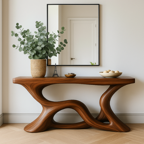 Handcrafted Solid Wood Eclipse Console Table – Modern Organic Form