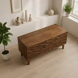 Handcrafted Solid Wood TV Stand – Sculptural Wave Front Credenza for Modern Organic Interiors