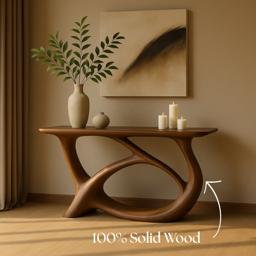 Handcrafted Solid Wood Waveform Console Table – Contemporary Organic Sculpture