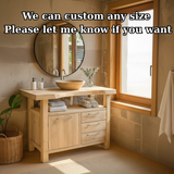 Handcrafted Solid Wood Bathroom Vanity with Live Edge Oak Top and Storage Drawers