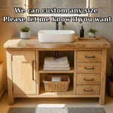 Handcrafted Solid Wood Bathroom Vanity with Live Edge Oak Top and Open Storage