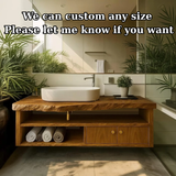 Handcrafted Solid Wood Floating Vanity, Organic Live Edge Bathroom Console with Storage