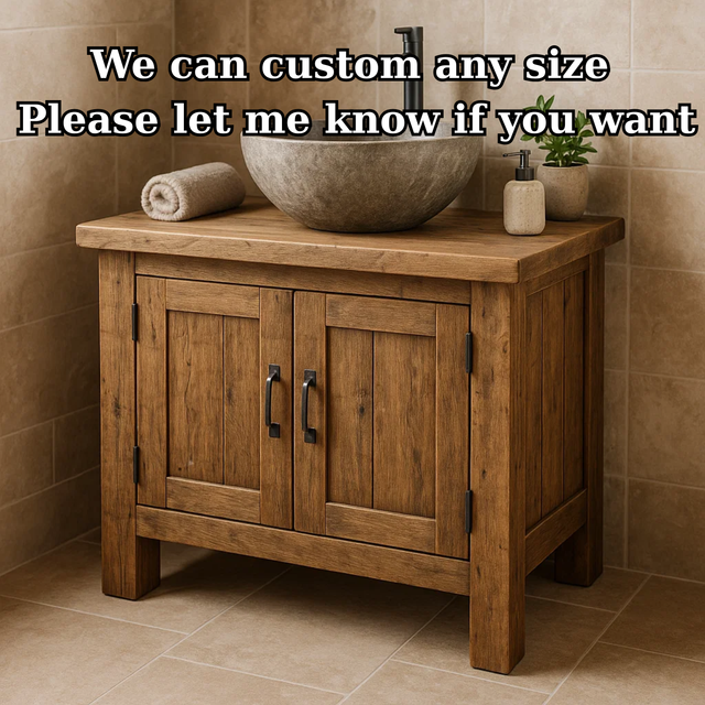 Handcrafted Soild Wood Bathroom Vanity | Compact Single Sink Cabinet Storage